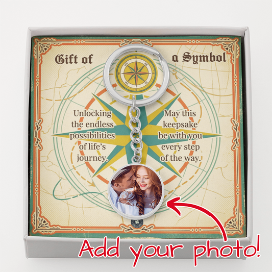 Custom Photo Upload Circle Keychain: Compass Journey
