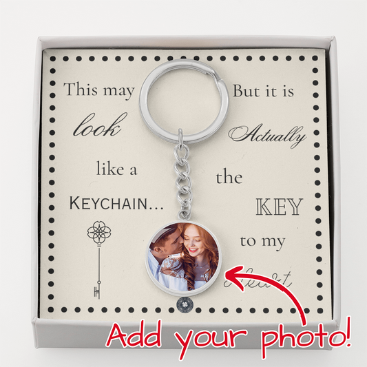 Custom Photo Upload Circle Keychain: Boho Love