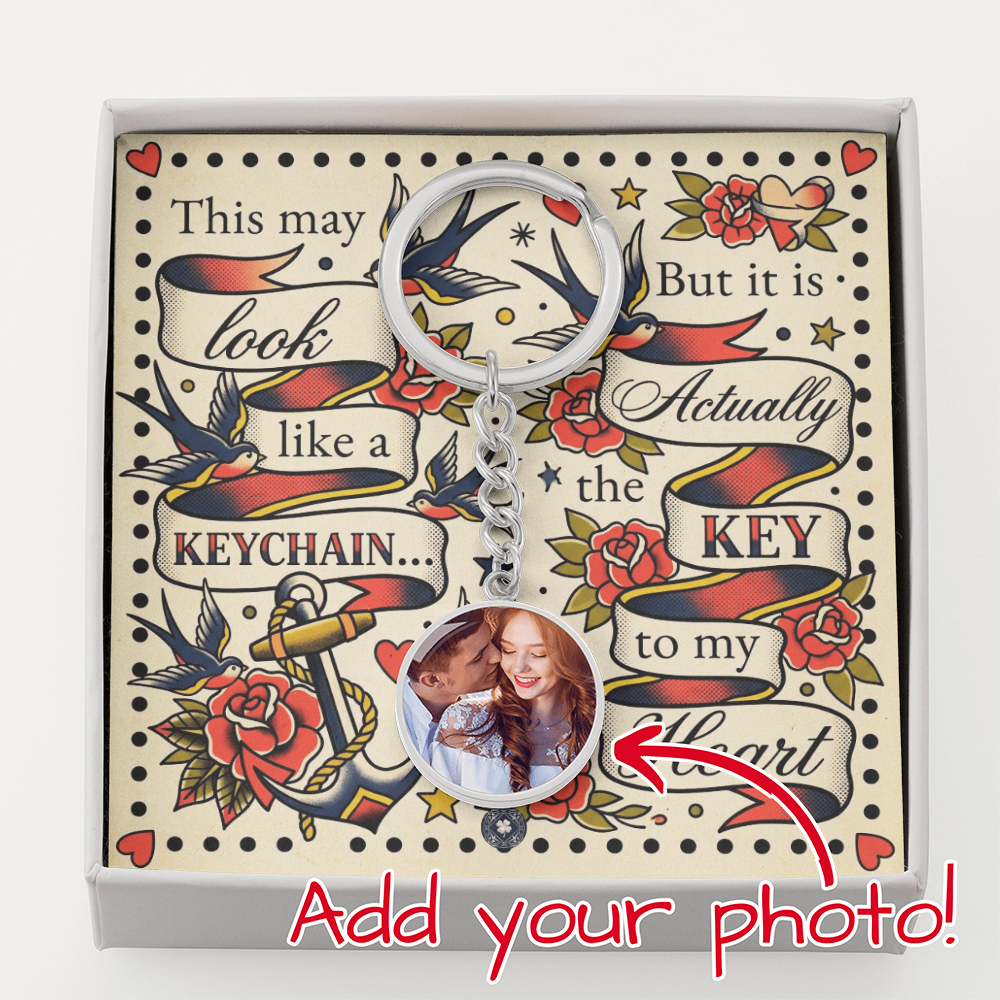 Custom Photo Upload Circle Keychain: Vintage Love