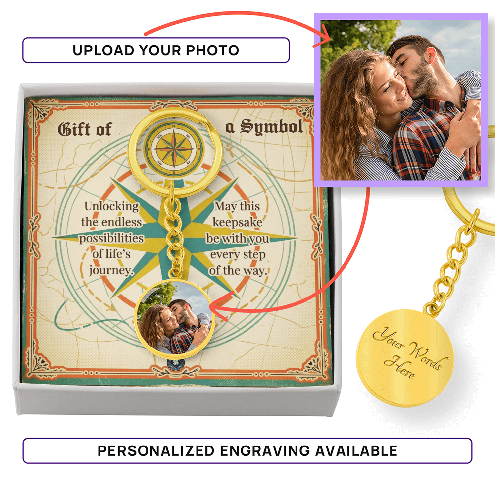 Custom Photo Upload Circle Keychain: Compass Journey