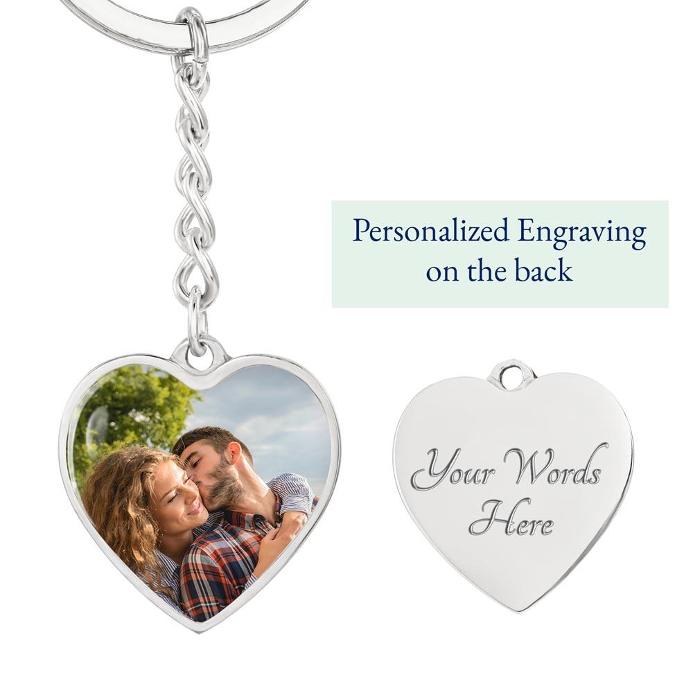 Custom Photo Upload Heart Keychain: Boho Love