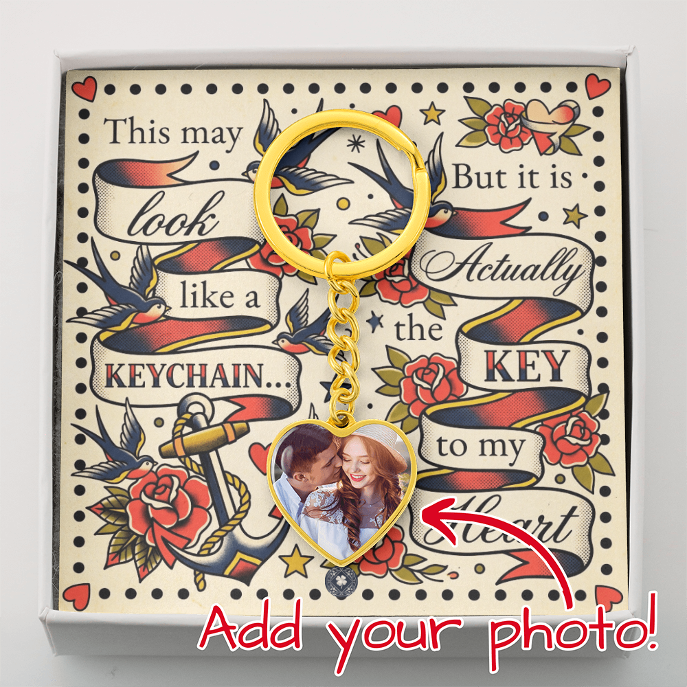 Custom Photo Upload Heart Keychain: Vintage Love