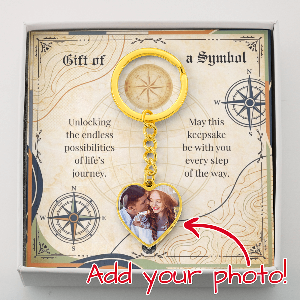 Custom Photo Upload Heart Keychain: Compass Journey