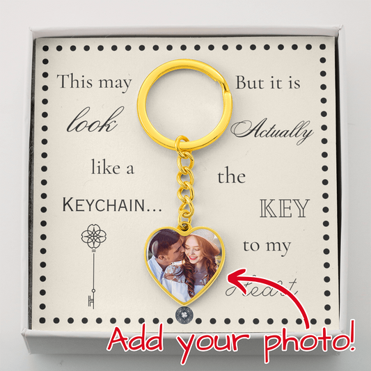 Custom Photo Upload Heart Keychain: Boho Love