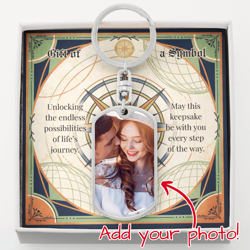 Custom Photo Upload Dog Tag Keychain: Compass Journey