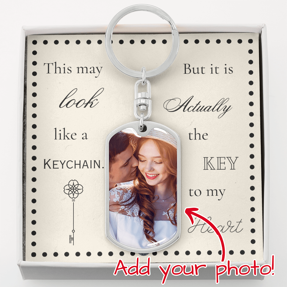 Custom Photo Upload Dog Tag Keychain: Boho Love