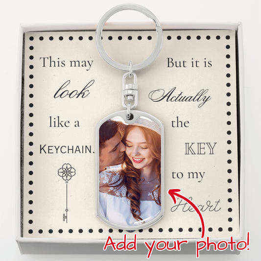 Custom Photo Upload Dog Tag Keychain: Boho Love