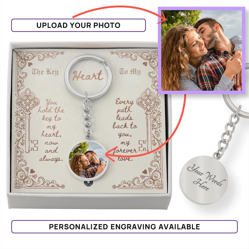 Custom Photo Upload Circle Keychain: Key to My Heart