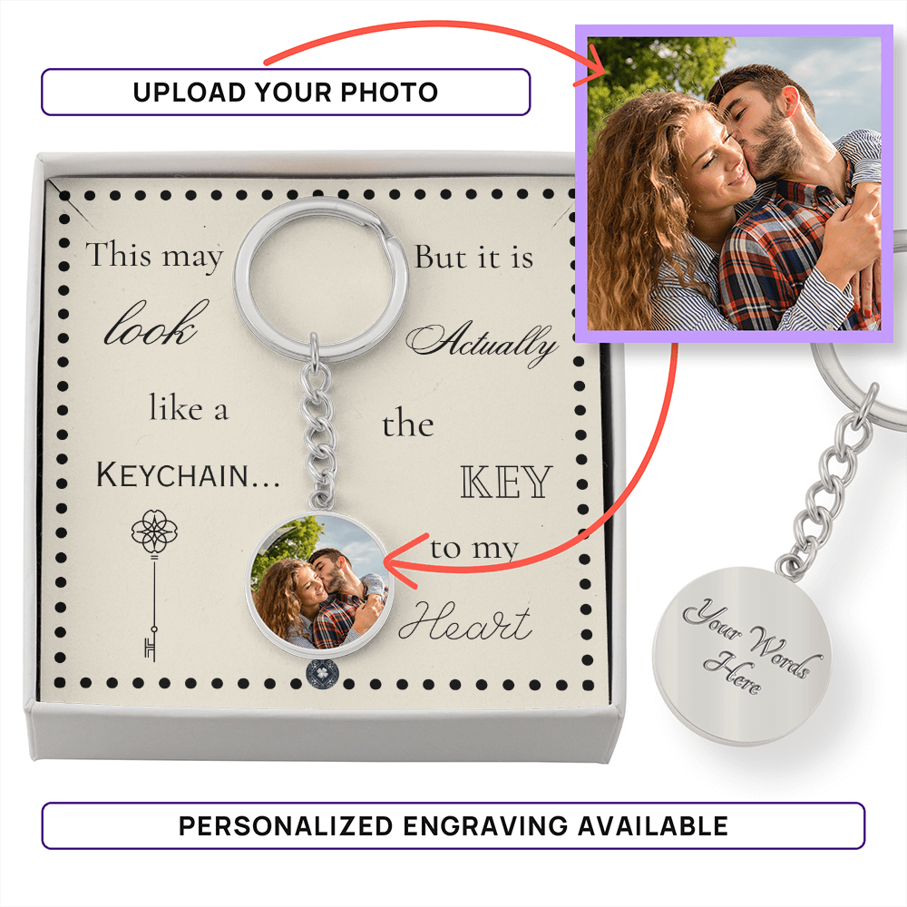Custom Photo Upload Circle Keychain: Boho Love