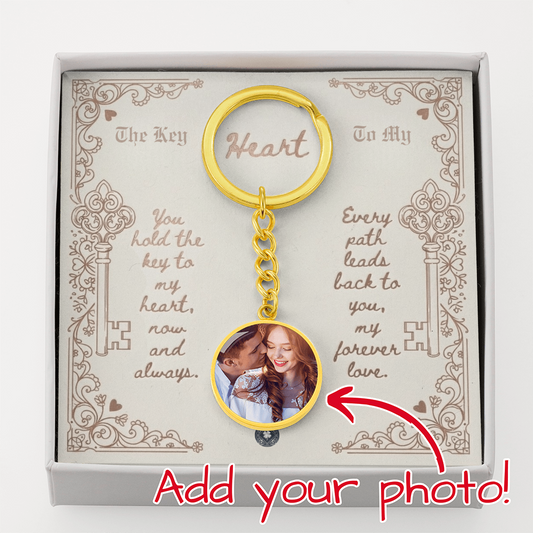 Custom Photo Upload Circle Keychain: Key to My Heart