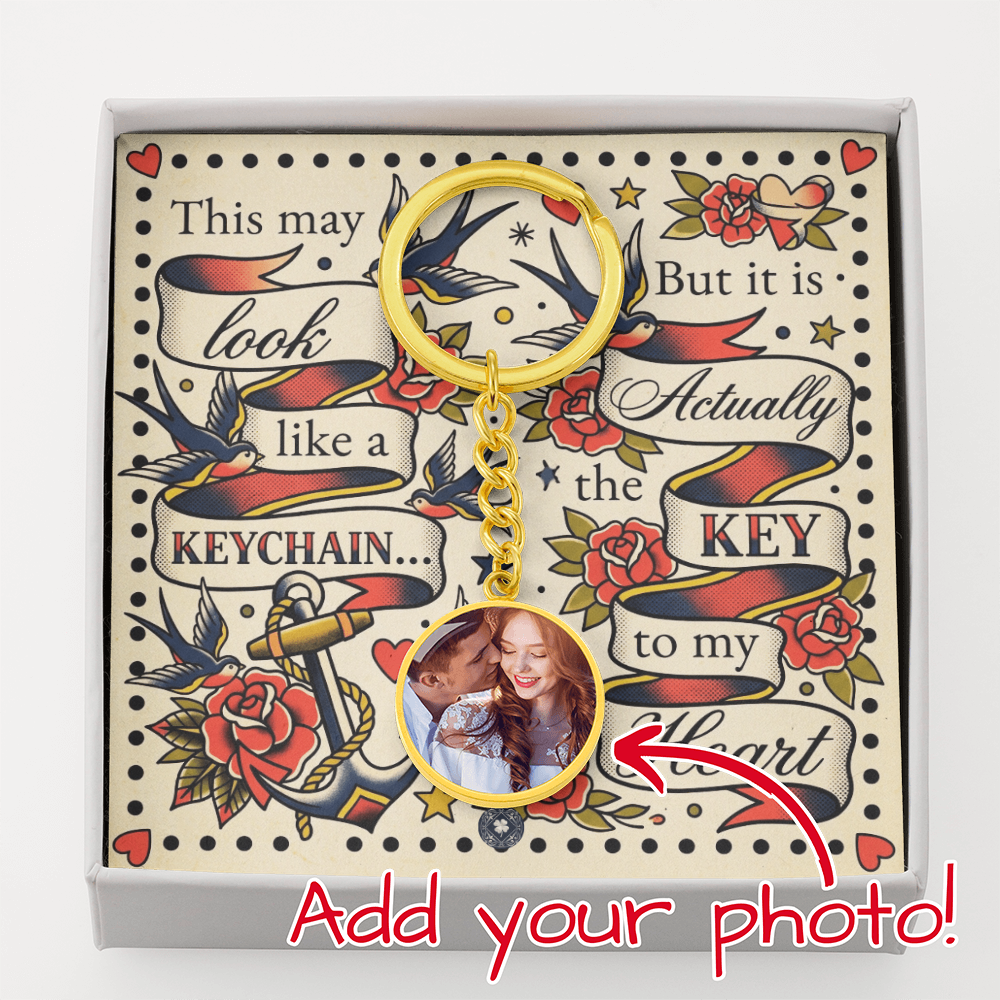 Custom Photo Upload Circle Keychain: Vintage Love