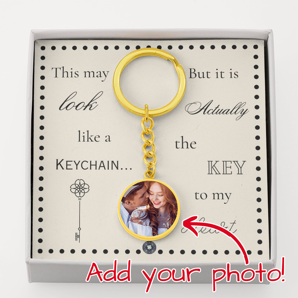 Custom Photo Upload Circle Keychain: Boho Love