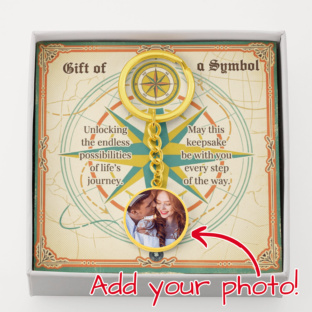 Custom Photo Upload Circle Keychain: Compass Journey