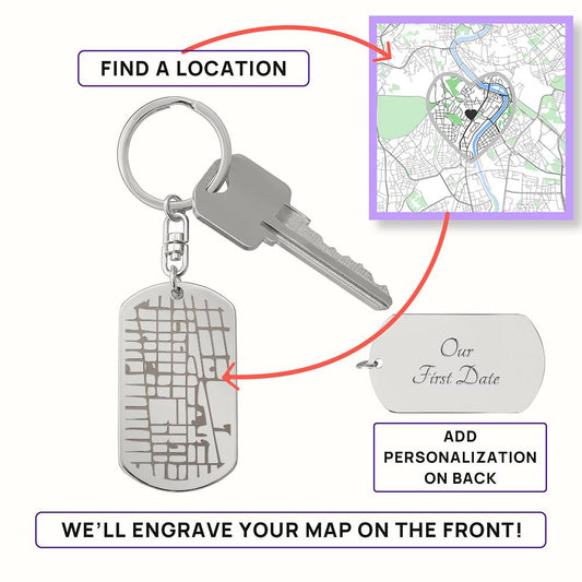 Engraved Map Dog Tag Keychain