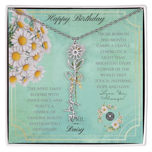 Birth Flower & Name Necklace: April Jewelry Polished Stainless Steel Two Tone Box April The Silver Clover & Co.