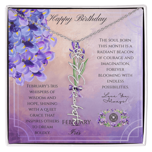 Birth Flower & Name Necklace: February Jewelry Polished Stainless Steel Two Tone Box February The Silver Clover & Co.