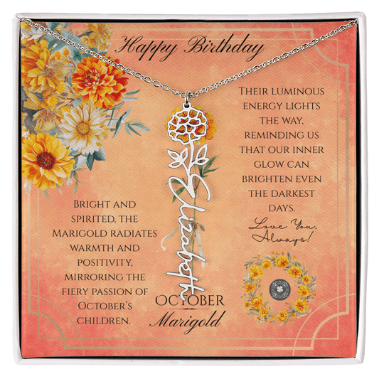 Birth Flower & Name Necklace: October Jewelry Polished Stainless Steel Two Tone Box Sorbet October The Silver Clover & Co.