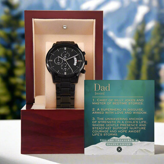 Black Chronograph Watch: For Dad Jewelry Actric Mahogany Style Luxury Box with LED The Silver Clover & Co.