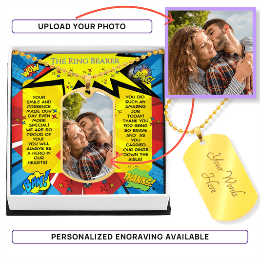 Custom Dog Tag Necklace: Comic Book Hero Ring Bearer Jewelry 18k Yellow Gold Yes The Silver Clover & Co.