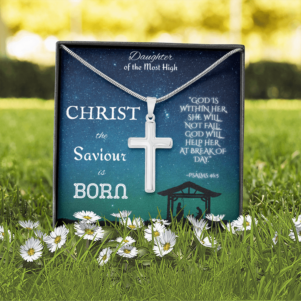 Custom Engraved Artisan Cross Necklace: Christian Christmas for Her Jewelry Mahogany Style Luxury Box with LED 18K Yellow Gold The Silver Clover & Co.