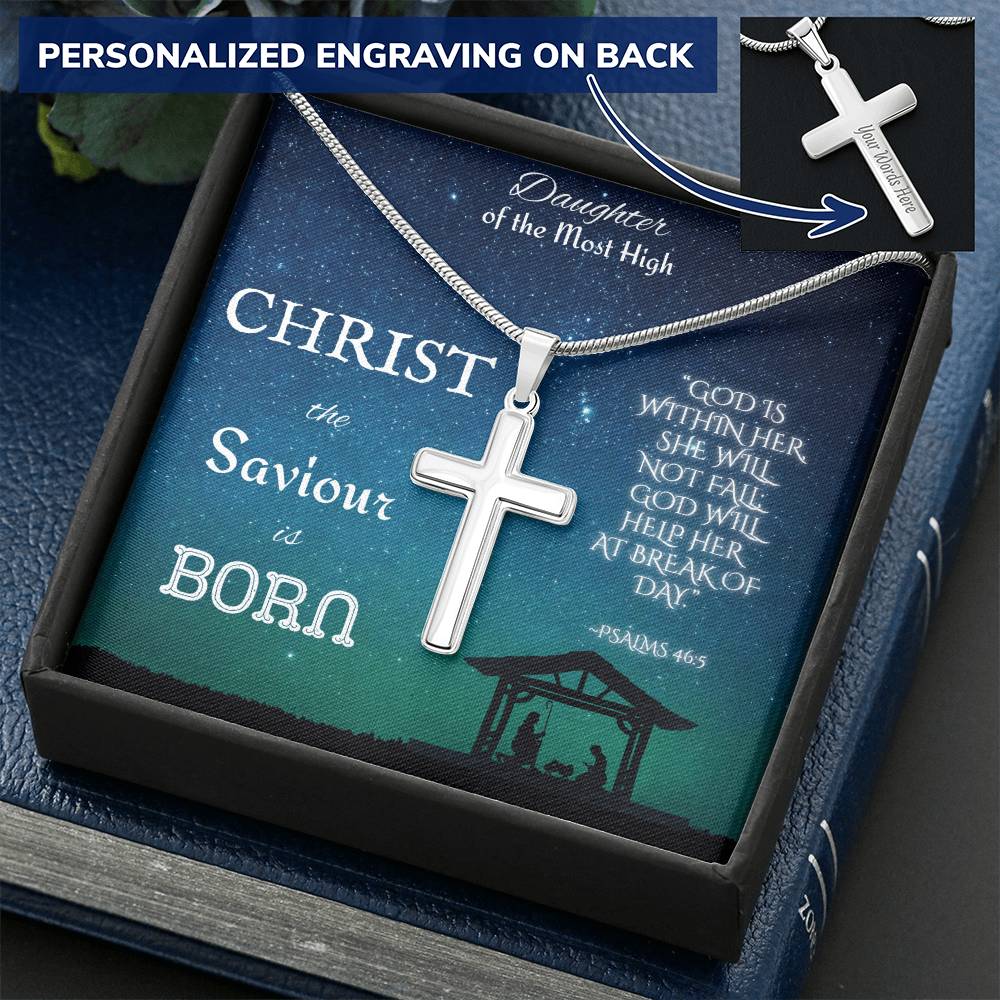 Custom Engraved Artisan Cross Necklace: Christian Christmas for Her Jewelry Mahogany Style Luxury Box with LED 18K Yellow Gold The Silver Clover & Co.