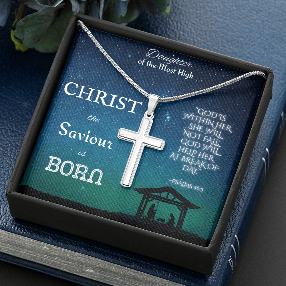 Custom Engraved Artisan Cross Necklace: Christian Christmas for Her Jewelry Two Tone Box Polished Stainless Steel The Silver Clover & Co.