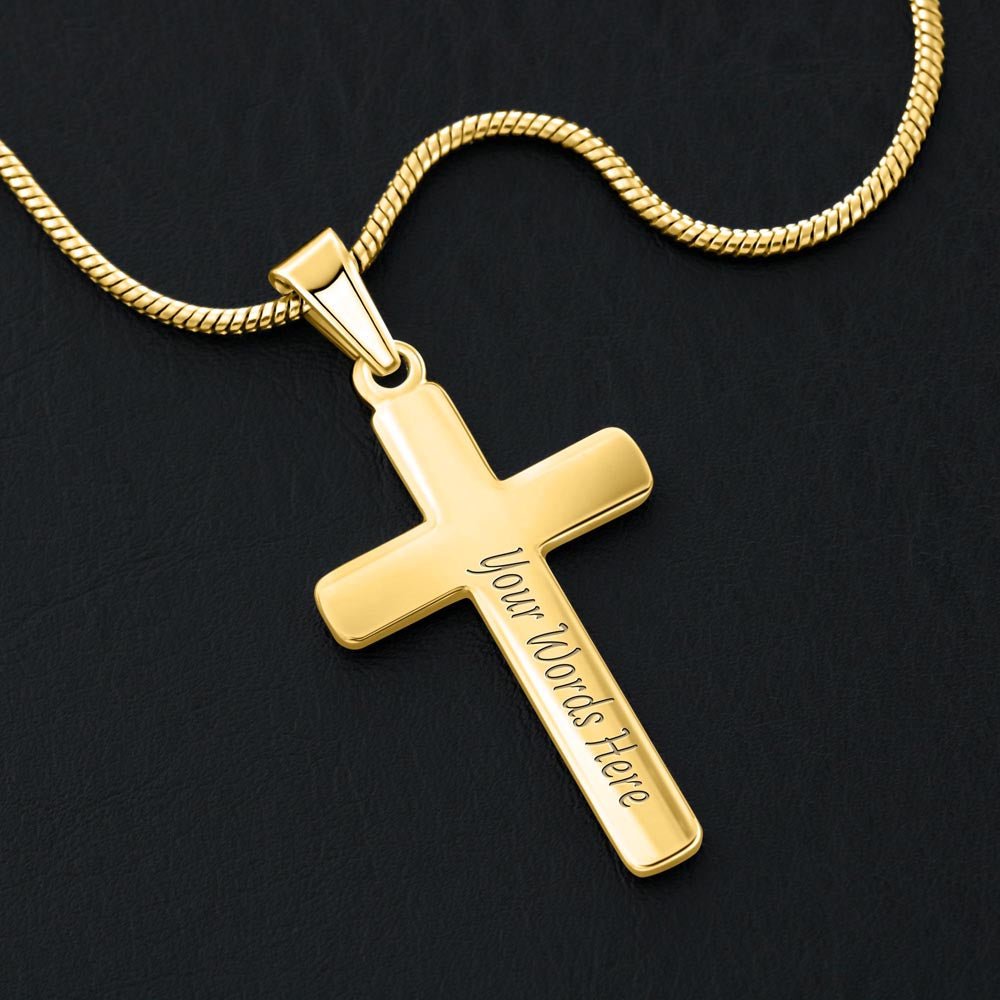 Custom Engraved Artisan Cross Necklace: Christian Christmas for Her Jewelry Mahogany Style Luxury Box with LED 18K Yellow Gold The Silver Clover & Co.