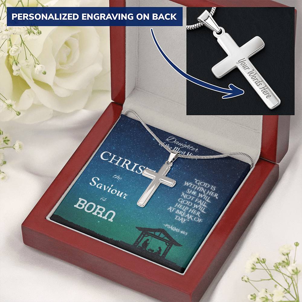 Custom Engraved Artisan Cross Necklace: Christian Christmas for Her Jewelry Two Tone Box Polished Stainless Steel The Silver Clover & Co.