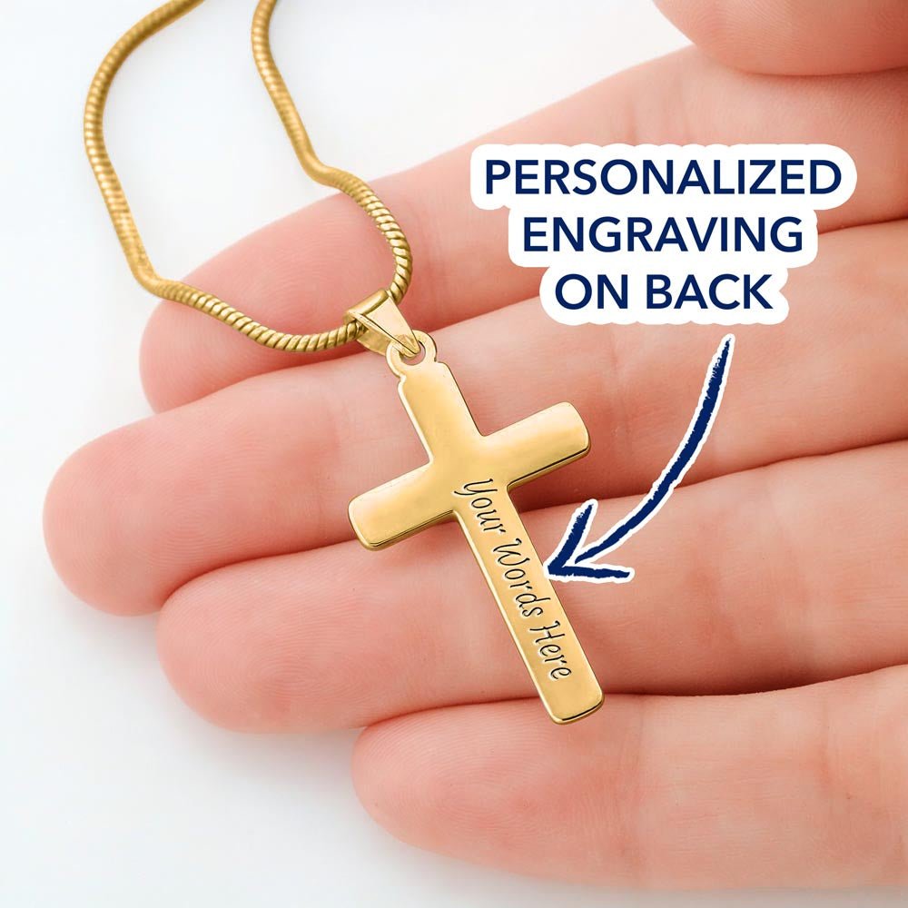 Custom Engraved Artisan Cross Necklace: Christian Christmas for Her Jewelry Mahogany Style Luxury Box with LED 18K Yellow Gold The Silver Clover & Co.