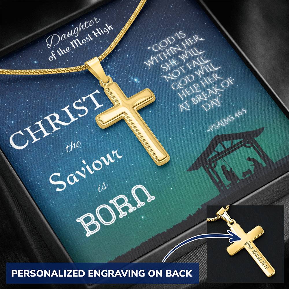 Custom Engraved Artisan Cross Necklace: Christian Christmas for Her Jewelry Two Tone Box 18K Yellow Gold The Silver Clover & Co.