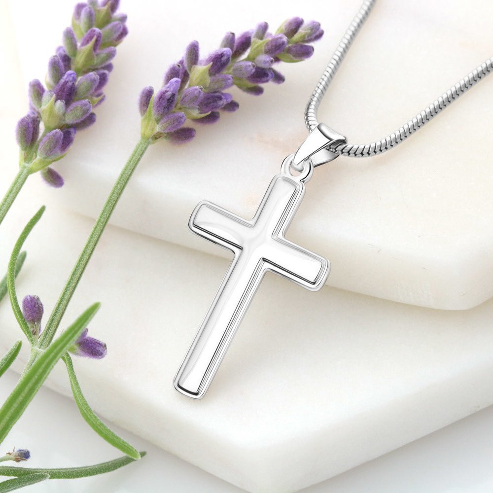 Custom Engraved Cross Necklace: For Our Officiant Jewelry Bleu Fleur Two Toned Box The Silver Clover & Co.