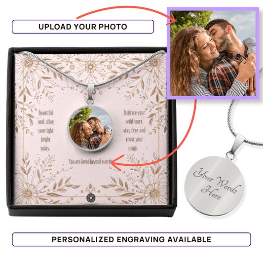 Custom Photo Upload: Beautiful Soul Circle Pendant Necklace Jewelry Polished Stainless Steel Yes The Silver Clover & Co.