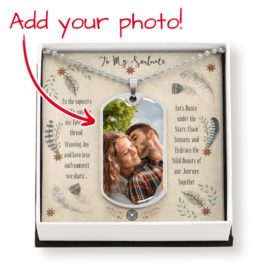 Custom Photo Upload: Boho Soulmate Dog Tag Pendant Necklace Jewelry Polished Silver Steel No The Silver Clover & Co.