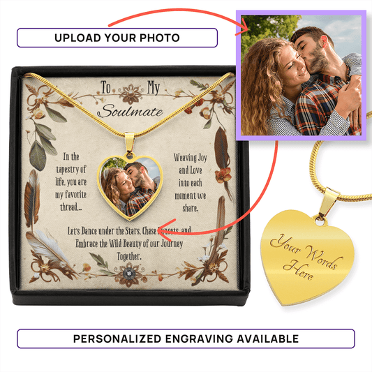 Custom Photo Upload: Boho Soulmate Heart Pendant Necklace Jewelry 18k Gold Yes The Silver Clover & Co.