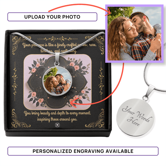 Custom Photo Upload: Cameo Circle Pendant Necklace Jewelry Polished Stainless Steel Yes The Silver Clover & Co.