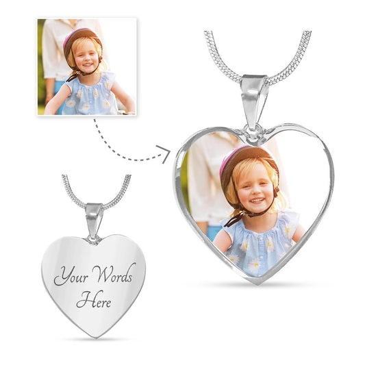 Custom Photo Upload: Heart Pendant with Engraving Jewelry Polished Stainless Steel Yes The Silver Clover & Co.