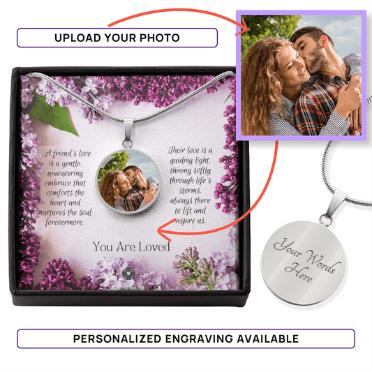 Custom Photo Upload: Lilac Friend Circle Pendant Necklace Jewelry Polished Stainless Steel Yes The Silver Clover & Co.