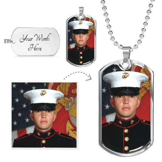 Dog Tag Necklace: Custom Photo Upload with Engraving Jewelry Polished Silver Steel No The Silver Clover & Co.