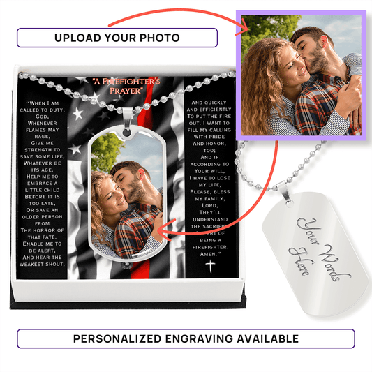 Dog Tag Necklace: Firefighter Custom Photo Upload with Engraving Jewelry Polished Silver Steel Yes The Silver Clover & Co.