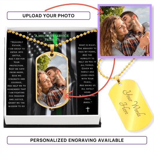 Dog Tag Necklace: Military Custom Photo Upload with Engraving Jewelry 18k Yellow Gold Yes The Silver Clover & Co.