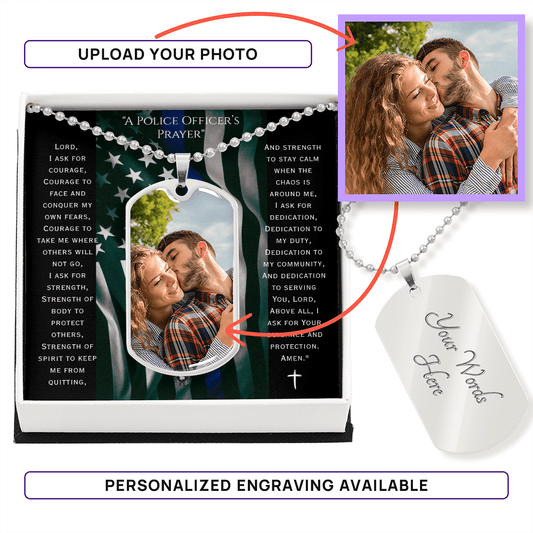 Dog Tag Necklace: Police Custom Photo Upload with Engraving Jewelry Polished Silver Steel Yes The Silver Clover & Co.