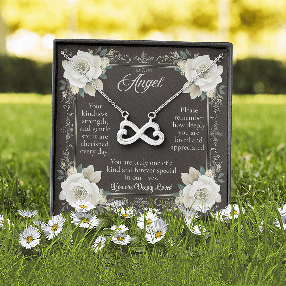 Endless Love Necklace: Angel Jewelry 18k Yellow Gold Mahogany Style Luxury Box with LED The Silver Clover & Co.