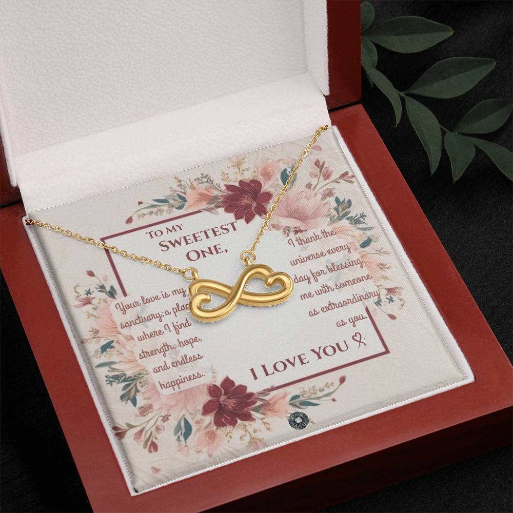 Endless Love Necklace: Darling Jewelry 18k Yellow Gold Mahogany Style Luxury Box with LED The Silver Clover & Co.