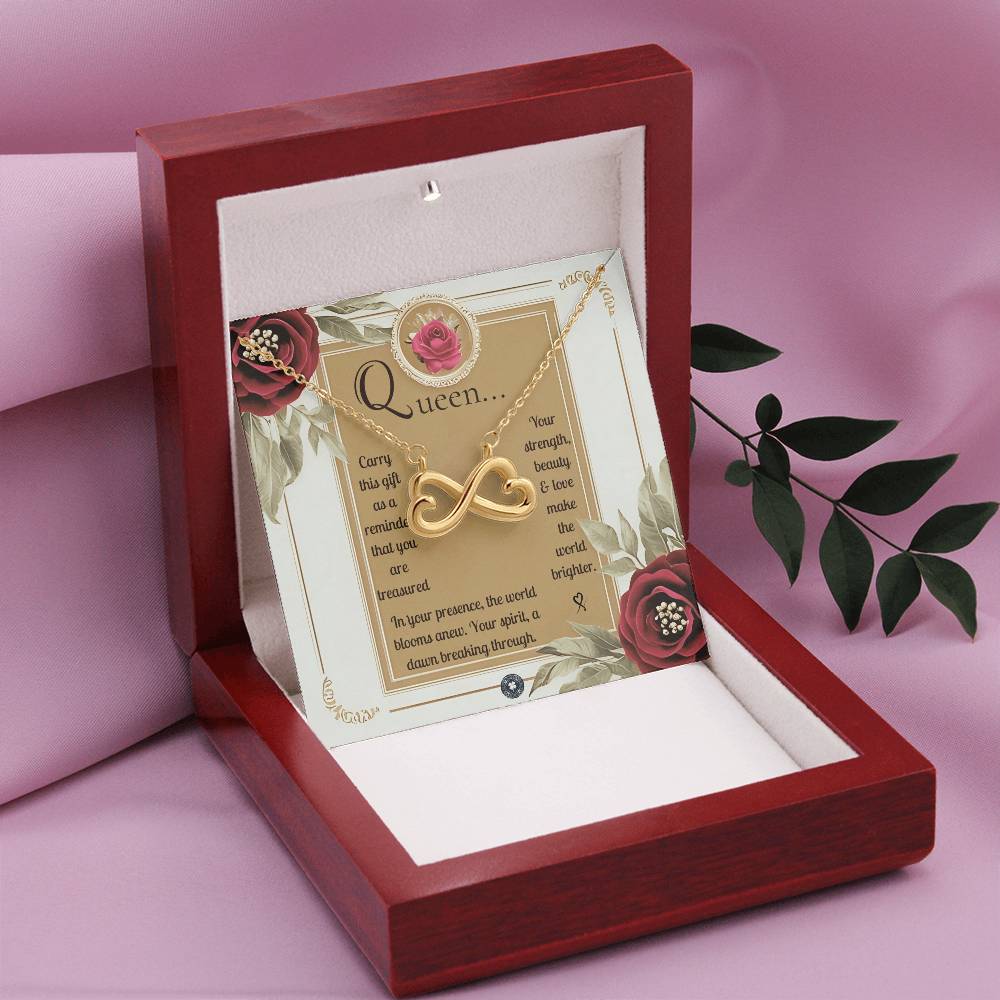 Endless Love Necklace: Queen Jewelry 18k Yellow Gold Mahogany Style Luxury Box with LED The Silver Clover & Co.