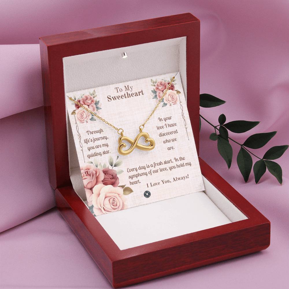 Endless Love Necklace: Sweetheart Jewelry 18k Yellow Gold Mahogany Style Luxury Box with LED The Silver Clover & Co.
