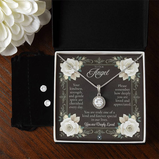 Eternal Hope Necklace & Earring Set: Angel Jewelry Two Tone Box The Silver Clover & Co.
