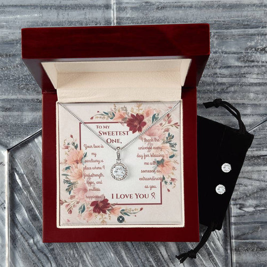 Eternal Hope Necklace & Earring Set: Darling Jewelry Mahogany Style Luxury Box with LED The Silver Clover & Co.