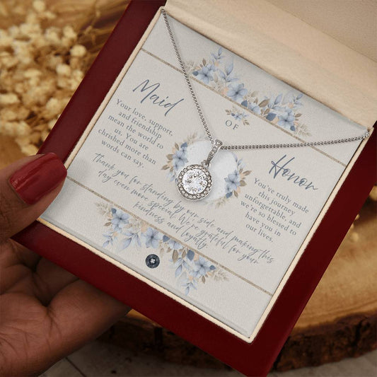 Eternal Hope Necklace: Maid of Honor Jewelry Blue Luxe Mahogany Style Luxury Box with LED The Silver Clover & Co.