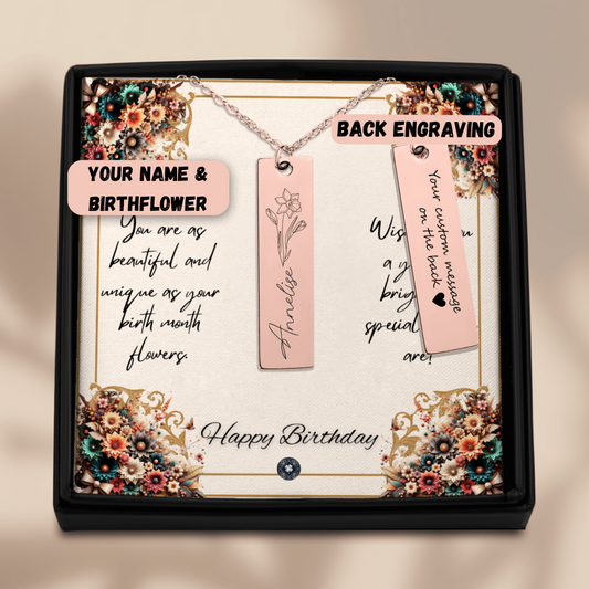 Name & Birth Flower Tag Necklace