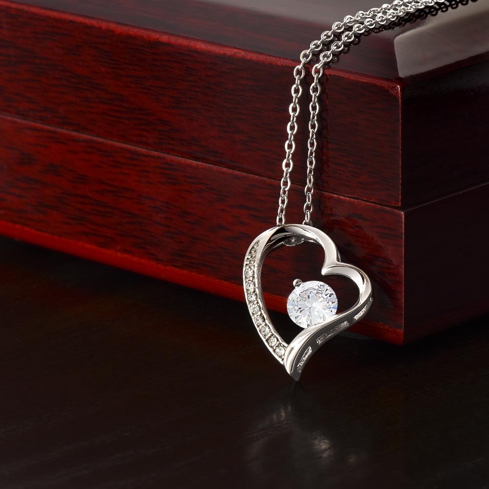 Forever Love Necklace Jewelry 14k White Gold Mahogany Style Luxury Box with LED The Silver Clover & Co.